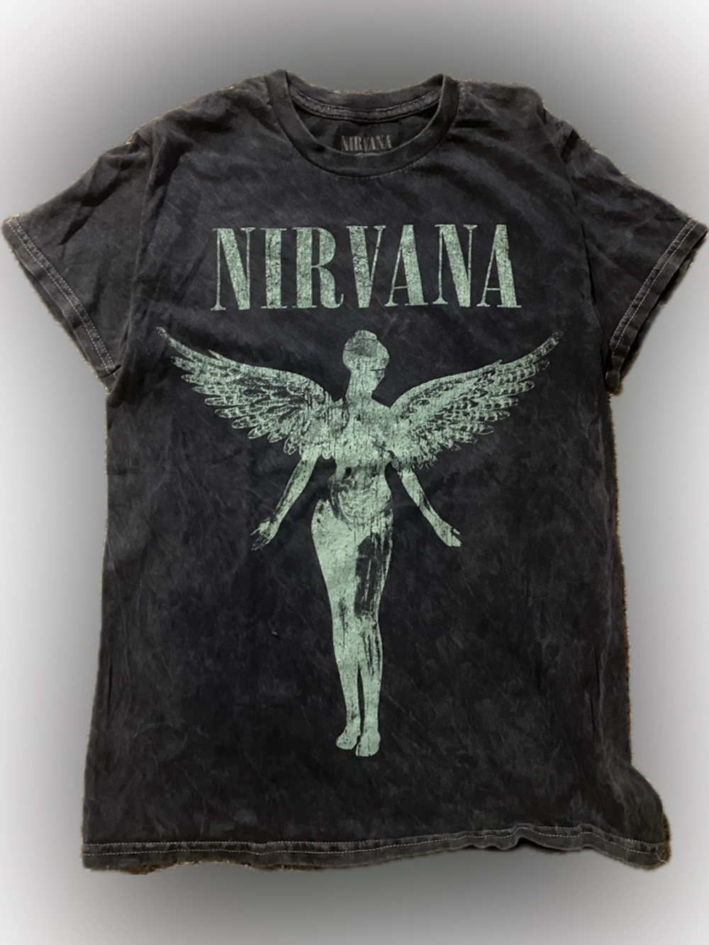 Nirvana dark blue Vintage-Style Angel Graphic Tee